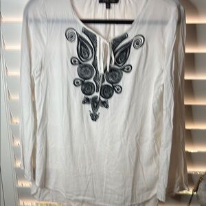 H&M White Long Sleeve Embellished Blouse